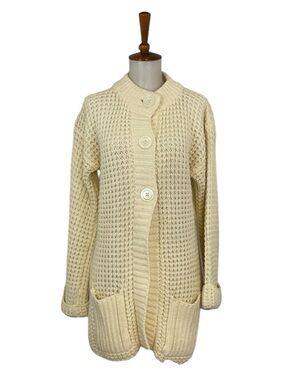 Vintage‎ Cream Cardigan Sweater Women’s L Knit Casual Retro Coastal Grandma Prep